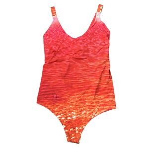 Entreaguas woven beachwear red & orange crochet one piece swimsuit size medium